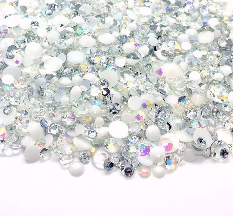Pure Blend Rhinestone Mix 3/4/5/6mm Flatback Jelly Resin Rhinestones Mixed Sizes, | White Clear Silver