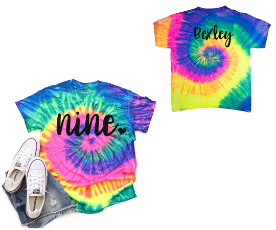 Birthday Tie Dye Shirt Neon Personalizeable Black Glitter Vinyl Girl Party Tween
