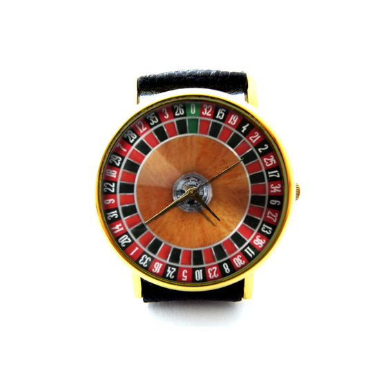 Roulette Leather Watch, Game Unisex Winnings Money Casino Watch