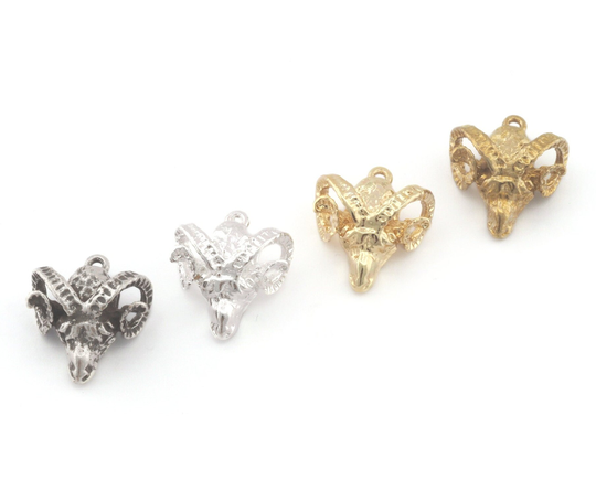 Ram Head Horns Pendant Shiny Gold - Silver Antique Plated Or Raw Brass 22x18mm 4482