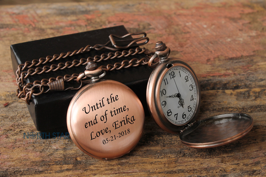 Anniversary Gifts For Men, Mens Pocket Watch, Engraved 1st Gifts, Personalized Watch With Chain