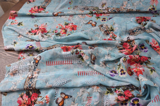 Floral Print Crepe De Chine Silk Fabric By The Yard
