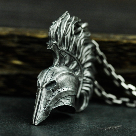 Spartan Warrior Helmet 925 Silver Pendant Necklace, Greek War Pendant, Men's Accessories