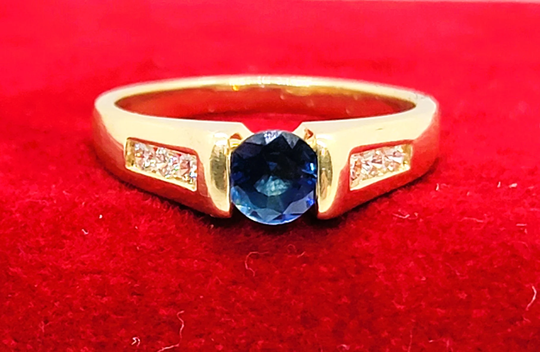 Handmade 14K Yellow Gold Sapphire Diamond Ring Size 7.5