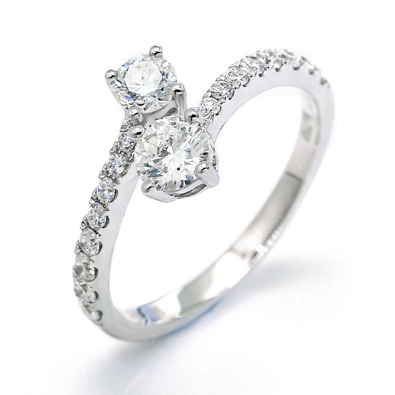 Ever Us Two-stone 1.30Ctw Diamond Bypass Ring in Solid 18K Gold/Toi Et Moi Engagement Ring/Custom Fine Jewelry/Gift For Women & Girls