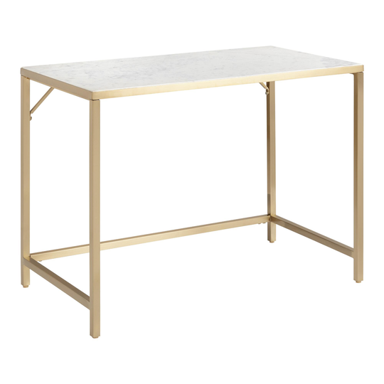 White Marble and Gold Eisley Desk: Metallic/White/Natural/Gold by World Market