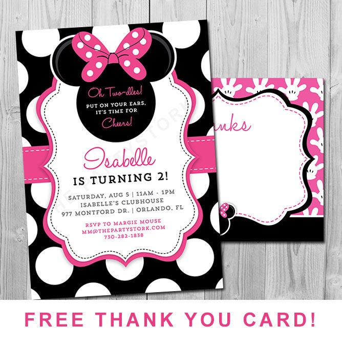 Minnie Mouse Birthday Invitation/1st 2nd 3rd Printable Invites & Thank You Card Digital