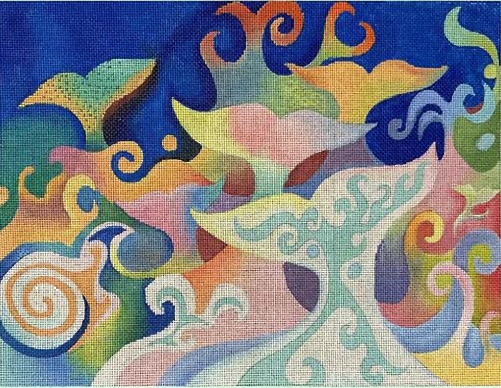 Needlepoint Handpainted Brenda Stofft Whale Dance 17x13