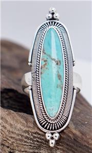 Sterling Silver .925 Larimar Gemstone Long Marquis Statement Ring. Size 7.5