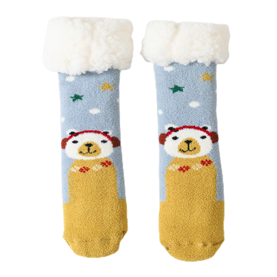 1 Pair Attractive Infant Socks Easy Wear Blend Fabric Anti-slip Bottom Cartoon Floor Socks for Home - blue