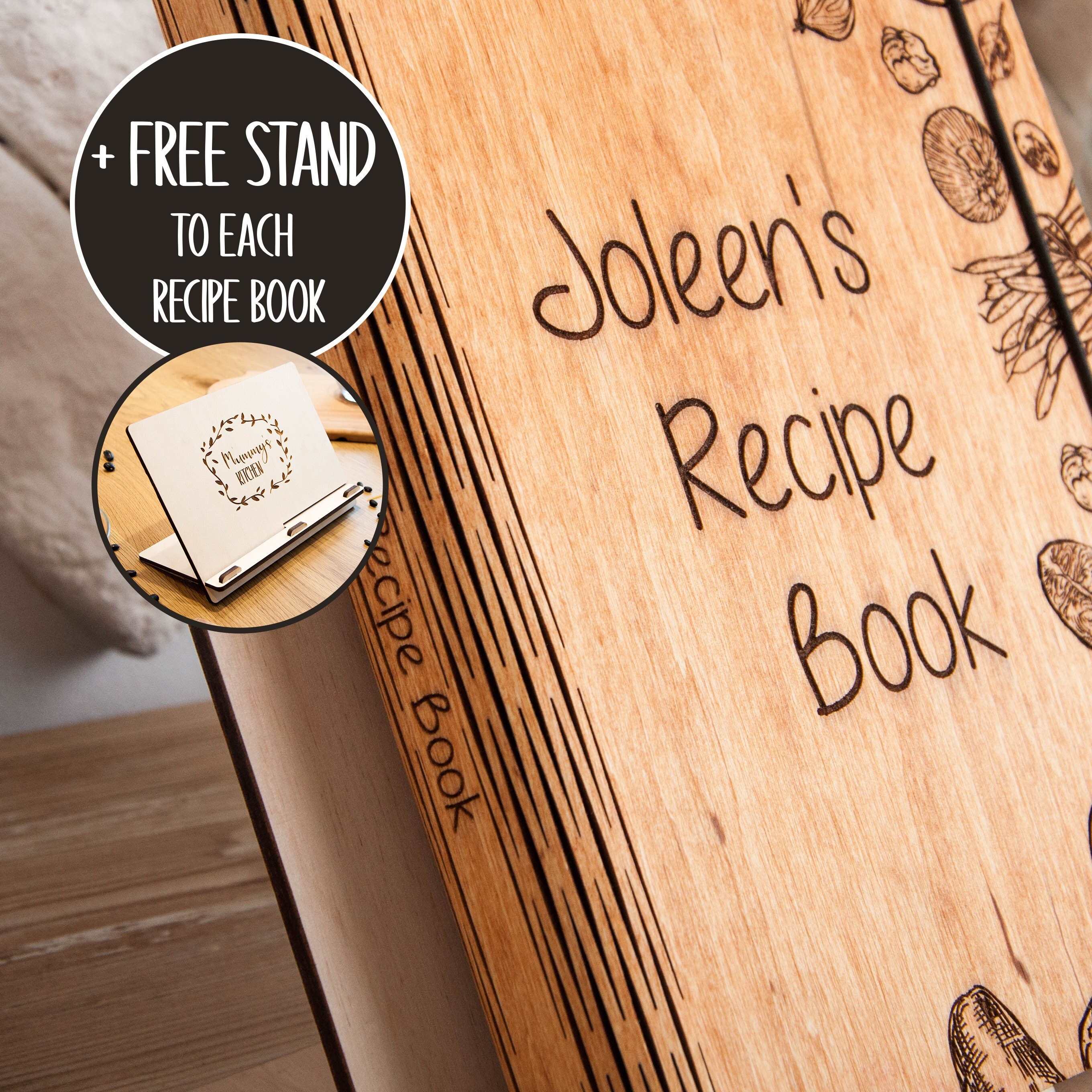 Personalized Wooden Recipe Book Binder Custom Journal Cookbook, 5Th Anniversary Gift For Wife, Christmas Mother in Law