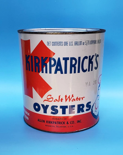 Oyster Tin Kirkpatricks Gallon Advertising Can Rehoboth Delaware