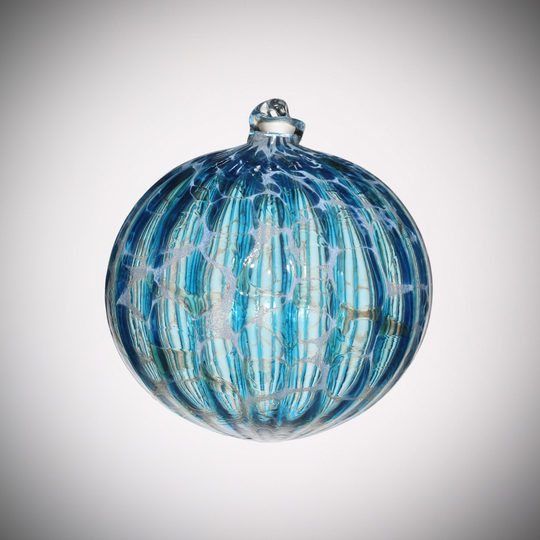 Hand Blown Glass Christmas Ornament Suncatcher Ball Aqua Blue