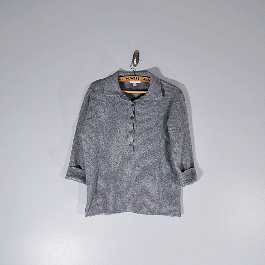 Vintage 90's Esprit Grey Wool Blend Polo Sweater // Size S/M