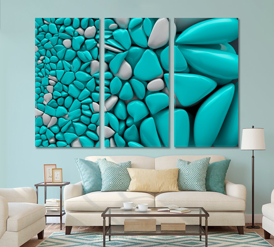 Turquoise | Colorful Stone Wall Decor, Vibrant Art, Sea Stones Large Canvas Print, Trendy Multi Panels, Poster Print