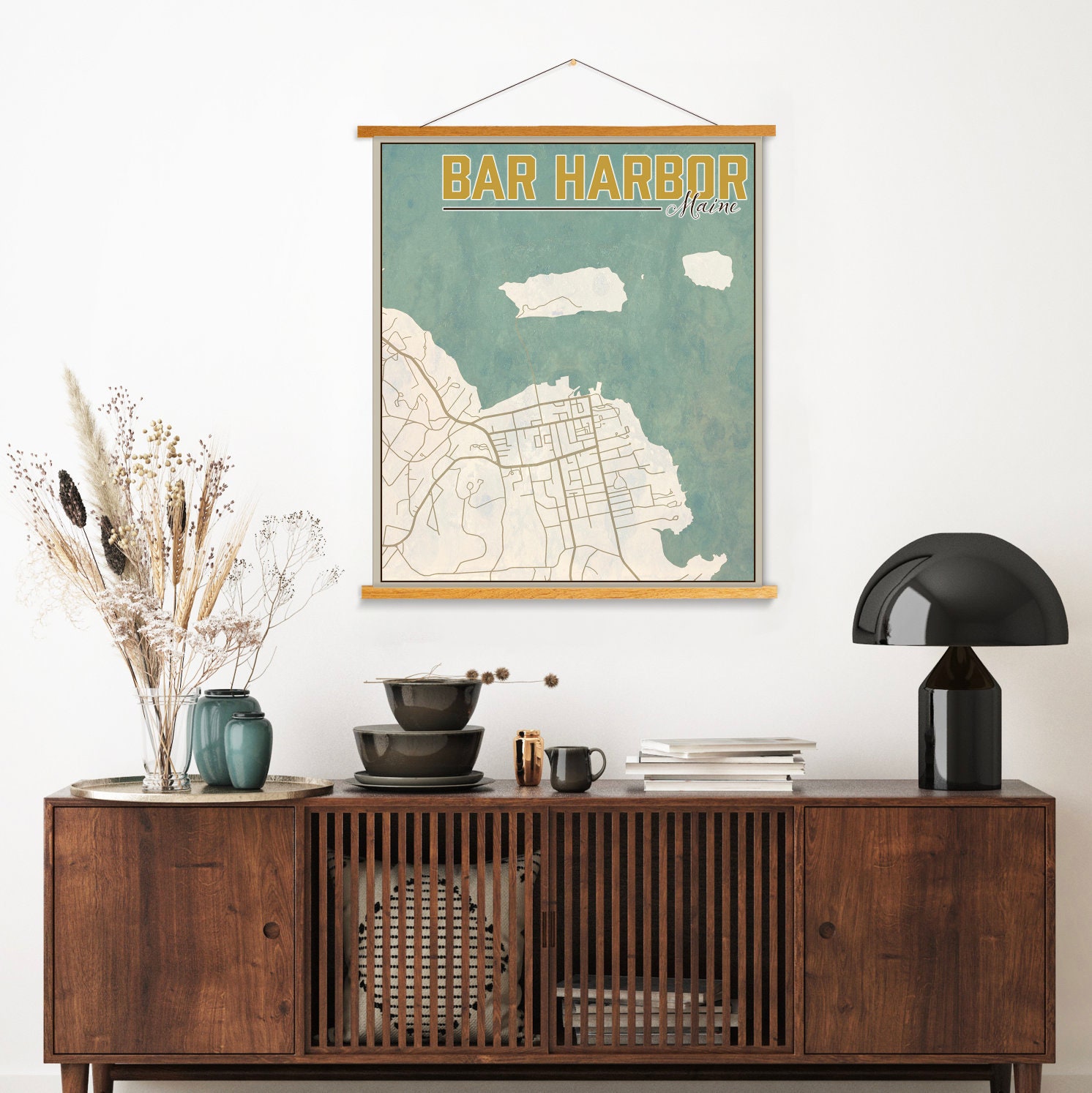 Bar Harbor Maine Street Map | Hanging Canvas Of Printed Marketplace