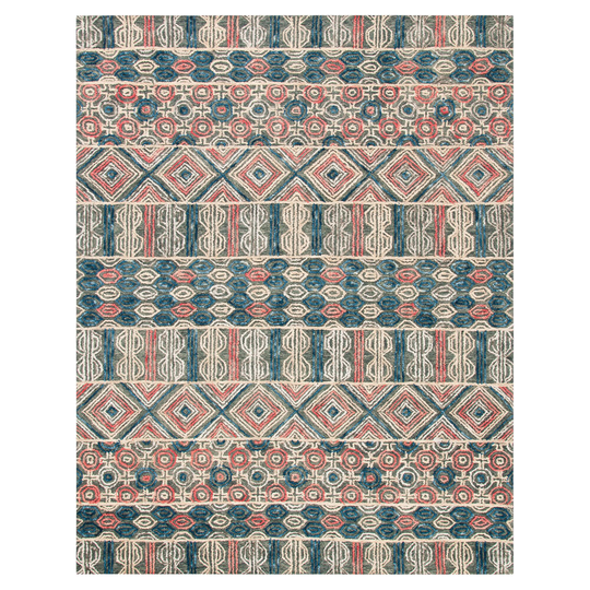 Gray and Navy Geometric Tufted Wool Harper Area Rug: Blue/Gray/Multi - 5' x 8' by World Market