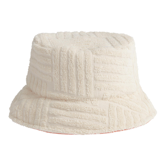 Cream And Coral Textured Terrycloth Bucket Hat: White by World Market