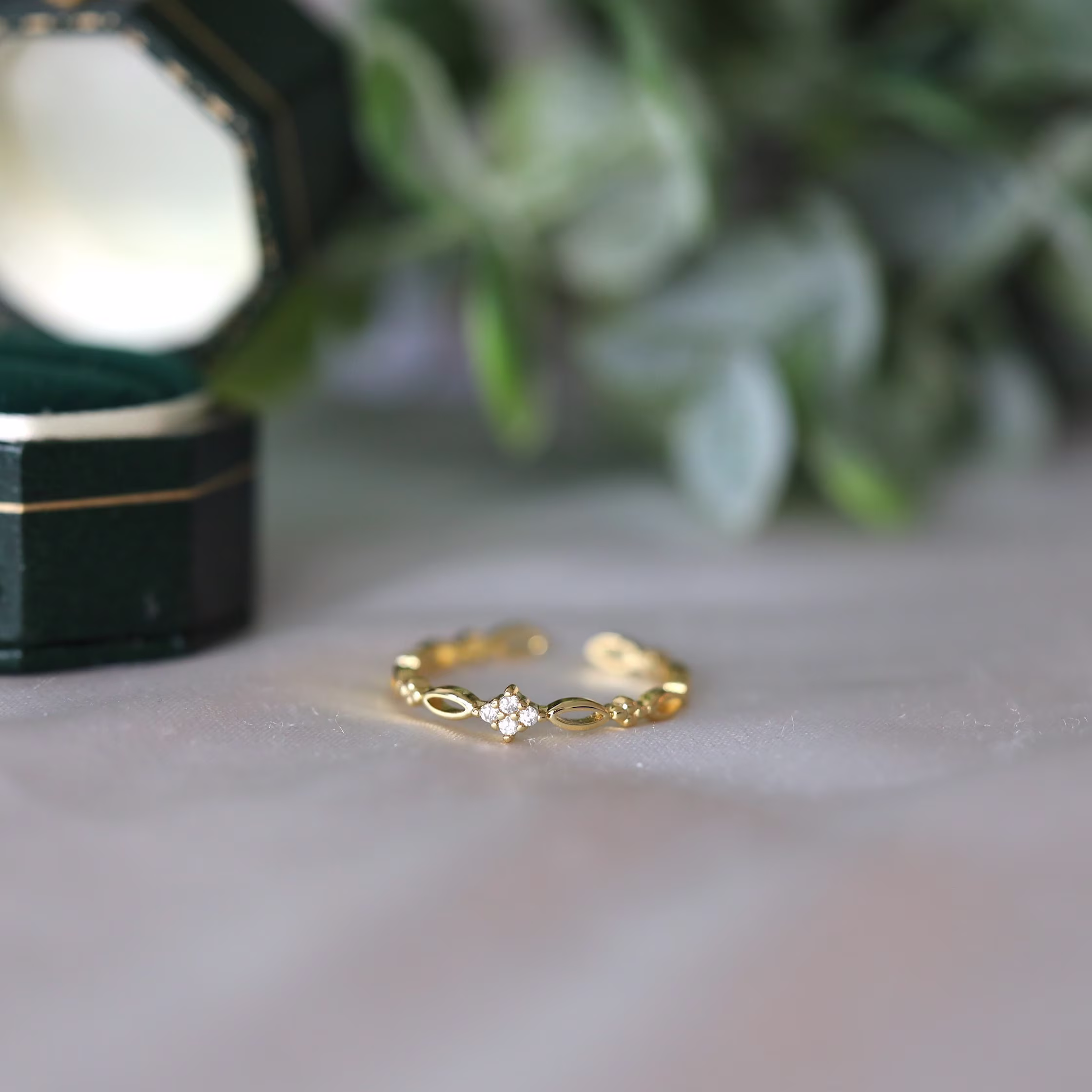 Gold Lace Band Cz Ring, Dainty Crystal Gold Stackable Silver Engagement Ring Stone, Feminine Fairytale
