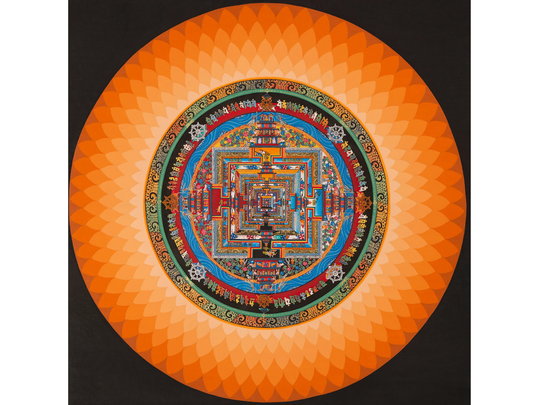 Kalachakra Mandala With Orange Halo | Mandala Thangka Painting Art For Meditation, Wealth & Success Wall Decoration