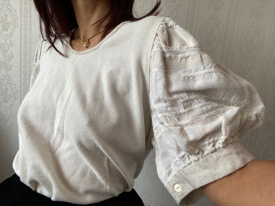 Vintage Cotton Blend Puff Sleeve T-Shirt/ Trachten/ Xxl - 3Xl