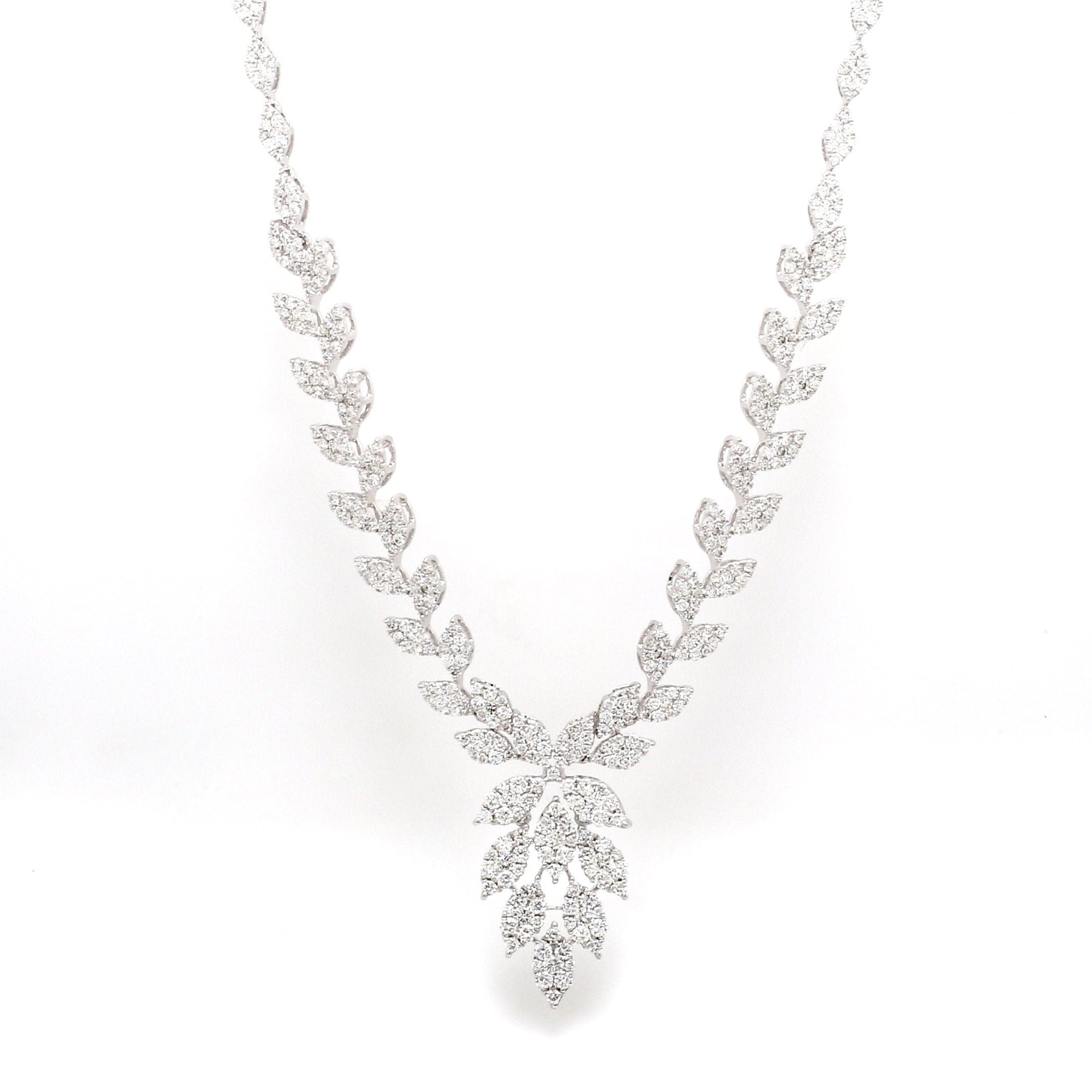 On Sale Diamond Wedding Necklace Leaf Shaped 6.1 Ct Si Clarity Hi Color Certified 14K White Gold Party Wear Jewelry Gift Anniversary