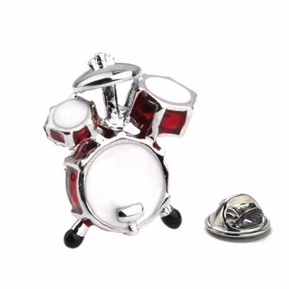 Enamel Pin Drums Lapel Music Instrument Percussion Musical Drummer Rock Group Tie Tack Gift For Musician Drum Set
