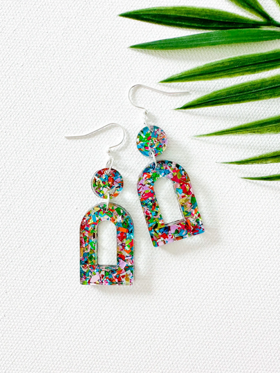 Pastel Glitter Arch Earrings | Statement Geometric Sparkly Acrylic