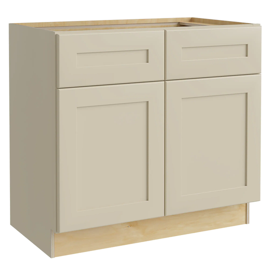 Luxxe Cabinetry Norfolk 36-in W x 34.5-in H x 21-in D Blended Cream Painted Door and Drawer Base Fully Assembled Semi-custom Cabinet Shaker Door