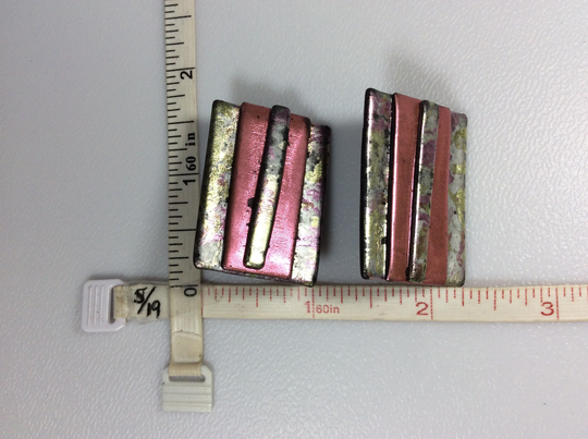 Vintage Silver Toned Clip On Earrings Polymer Clay Pink Green Used