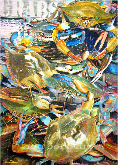 Crab Art, Blue Crabs, Maryland Crabs "Live Crabs" 13x19" Borderless Art Print, Free Shipping