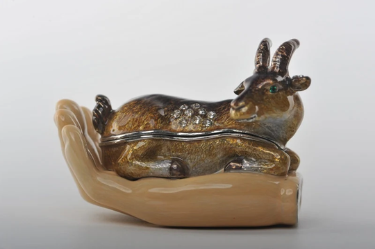 Zodiac Ram Laying On Hand Faberge Styled Trinket Box Handmade By Keren Kopal Enamel Painted Decorated With Swarovski Crystals