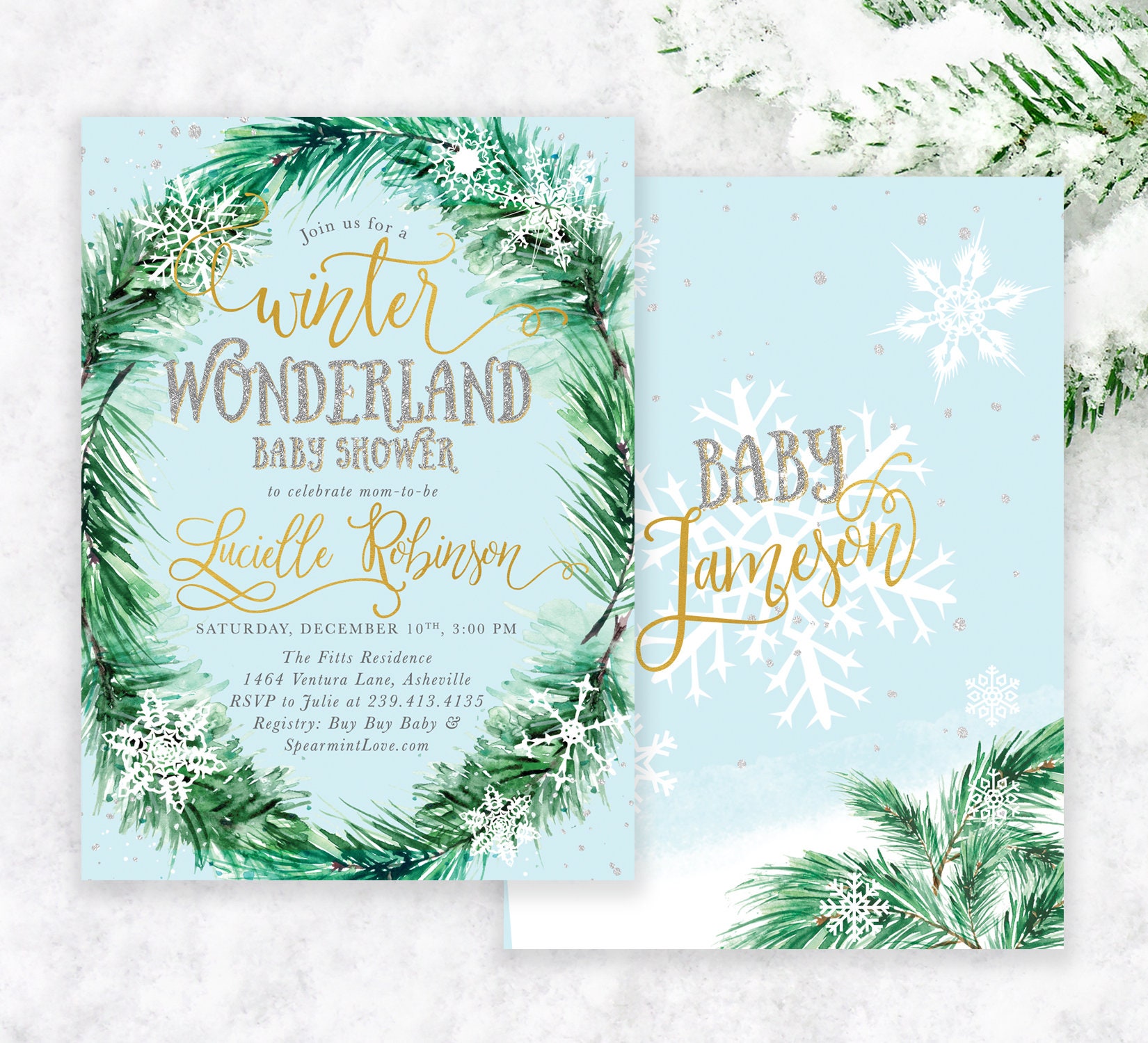Winter Baby Shower Invitation Boy, Wonderland Shower, Boy Invite, Snow Holiday 42 Blue