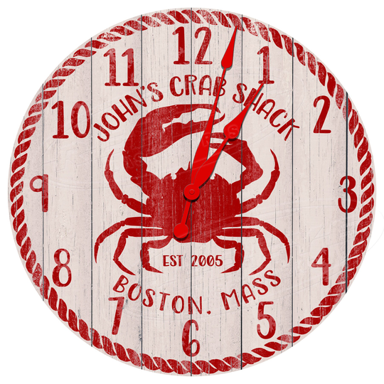 Crab Shack Clock, Seafood Restaurant Custom Decor, Clocks, Nautical Sign, House Clock