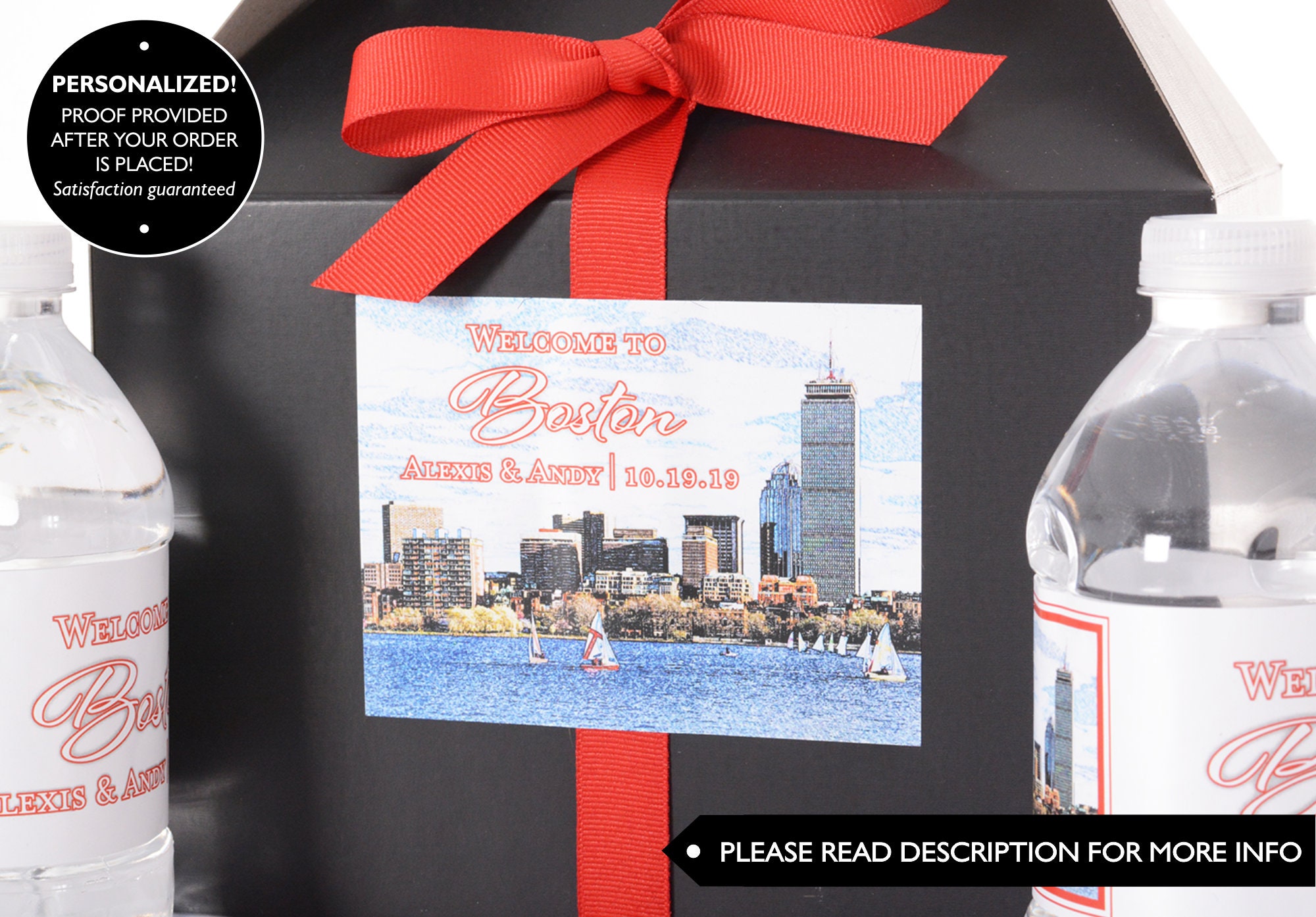 Boston Wedding Stickers - Welcome Bag Custom Box Thank You Cityscape Labels