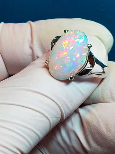 White Opal Ring, Men's Womens Natural Jewelry, Promise Wedding Ring