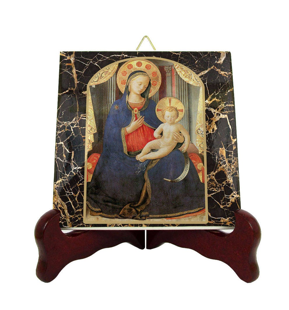 Religious Art - Madonna & Child Catholic Gift Tile Virgin Mary Icon Virgin Beato Angelico Handmade in Italy