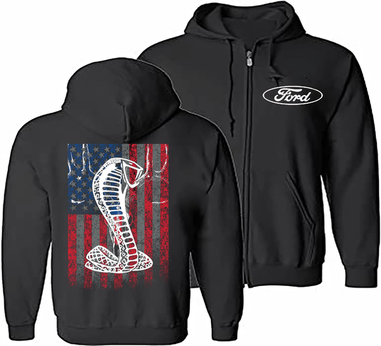 Ford Cobra Flag Zipper Hoodie - Unisex Adult Full Zip Officially Licensed Product