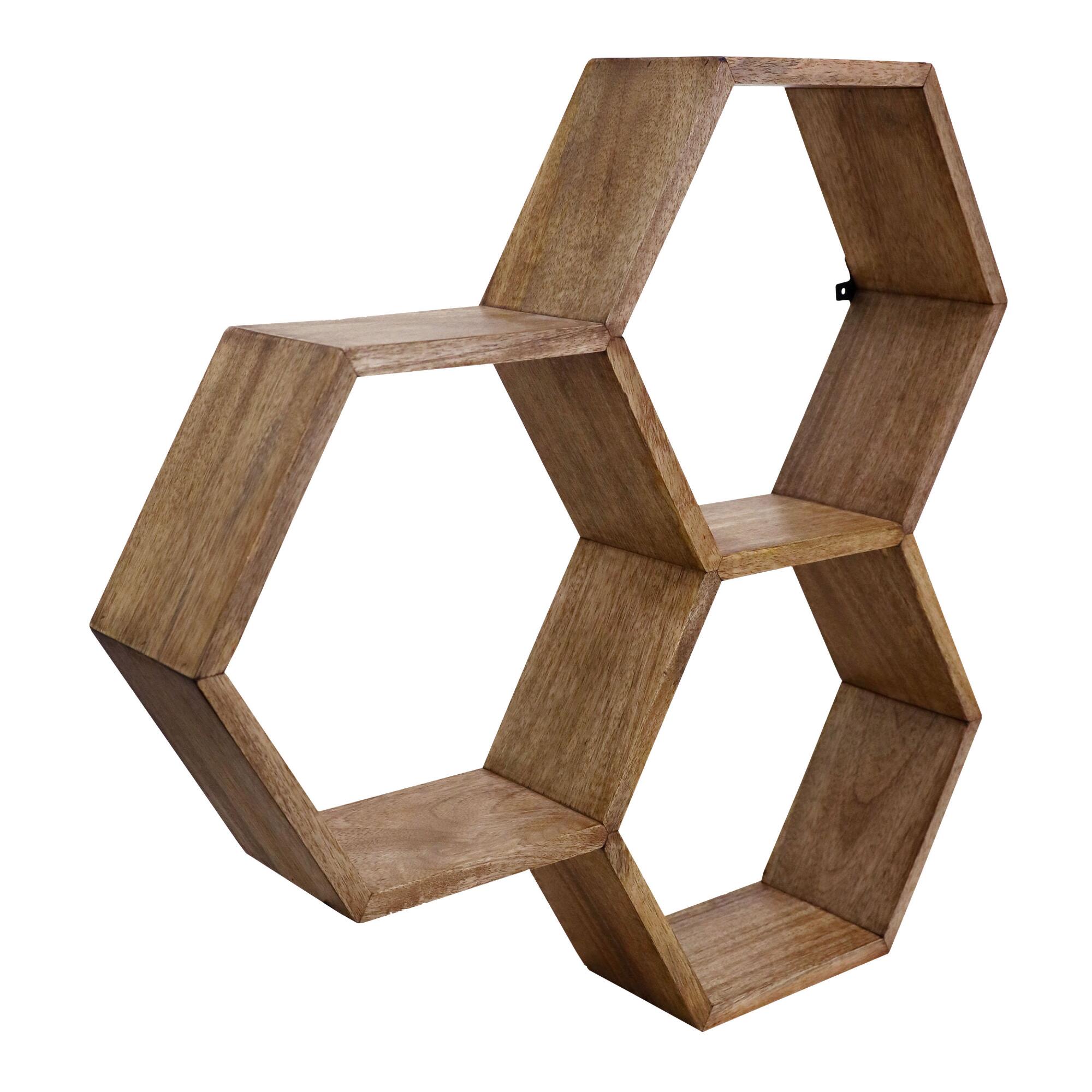 Mango Wood Honeycomb Wall Shelf: Brown by World Market