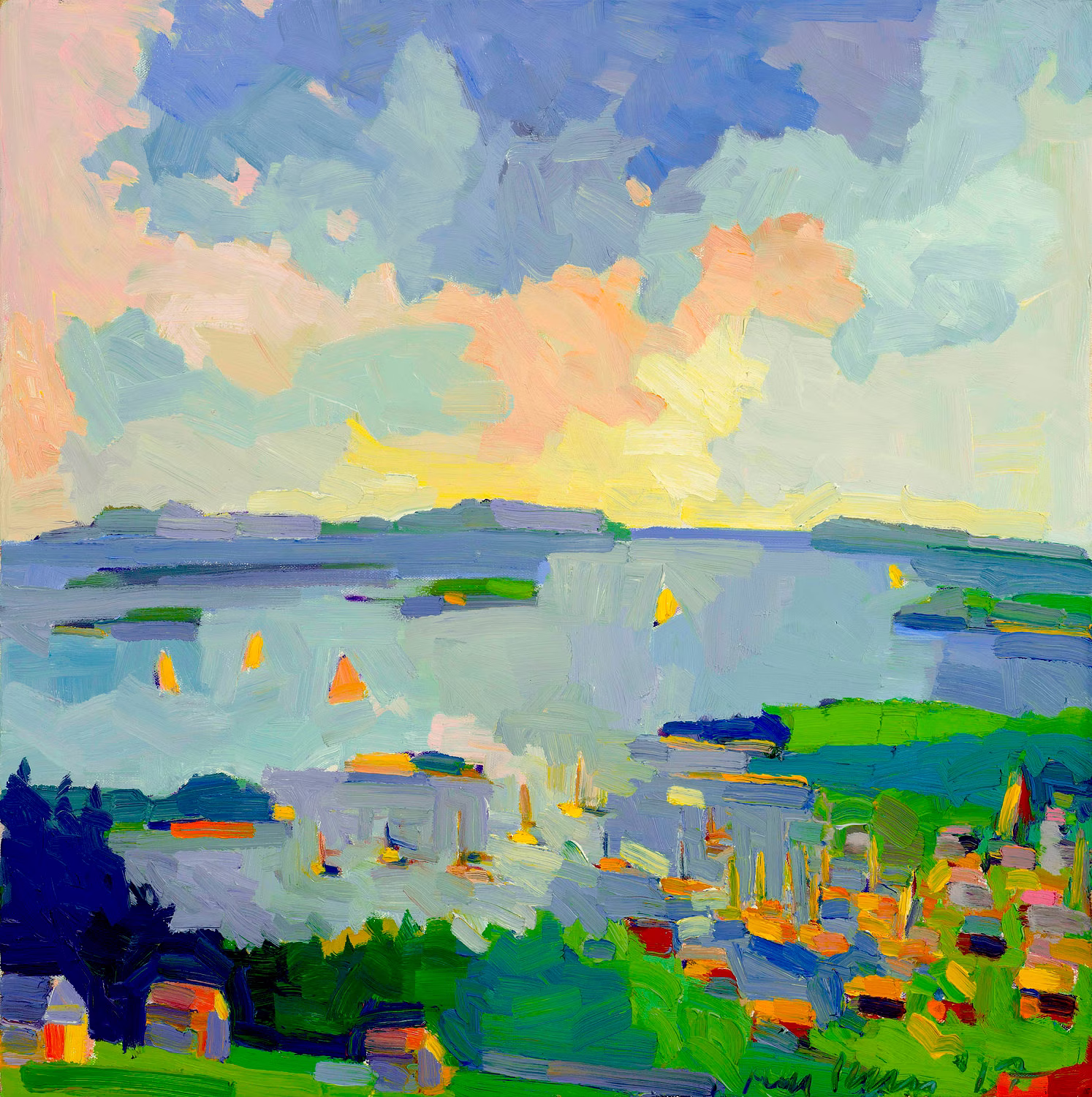 New Size Above The Harbor, Camden, Maine, Printed On Handmade Paper, 10 X Inches, Signed & Numbered By Henry Isaacs
