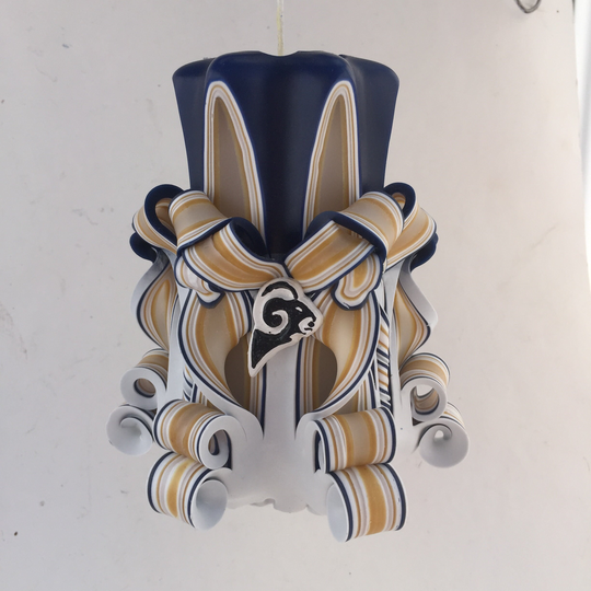 Rams Inspired Carved Pillar Candle - 5 Inch