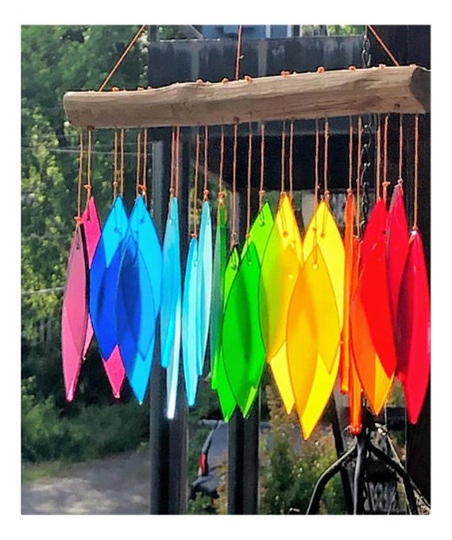 Rainbow Glass Wind Chime Chimes Windchime Windchimes Wood Branch Top Outdoor Patio Porch Garden Sounds Gifts For Her Yard Hanging Spectrum