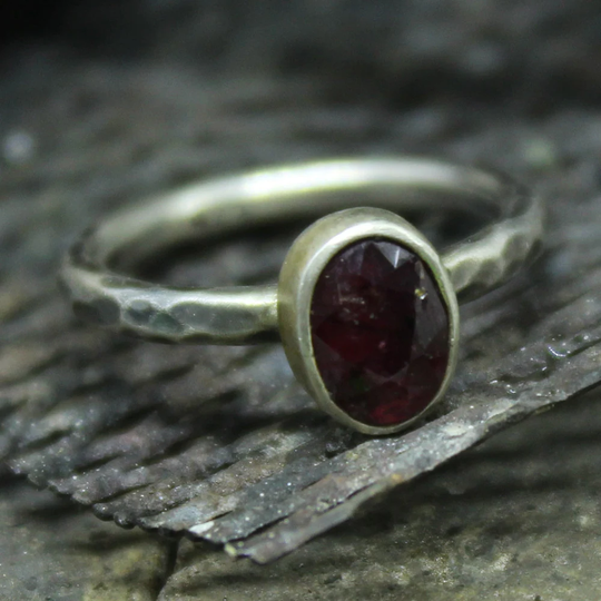 Handmade Hammered Band Natural Ruby Stack Ring, Roman Art, Ancient Designer, Greek Mythology, Minimalist, Gift Her, Christmas, Paschal