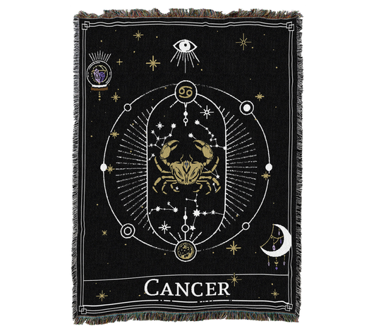 Cancer Horoscope Tarot Card, Constellation Pattern, Textured Woven Throw 100% Cotton Made in USA 72x54