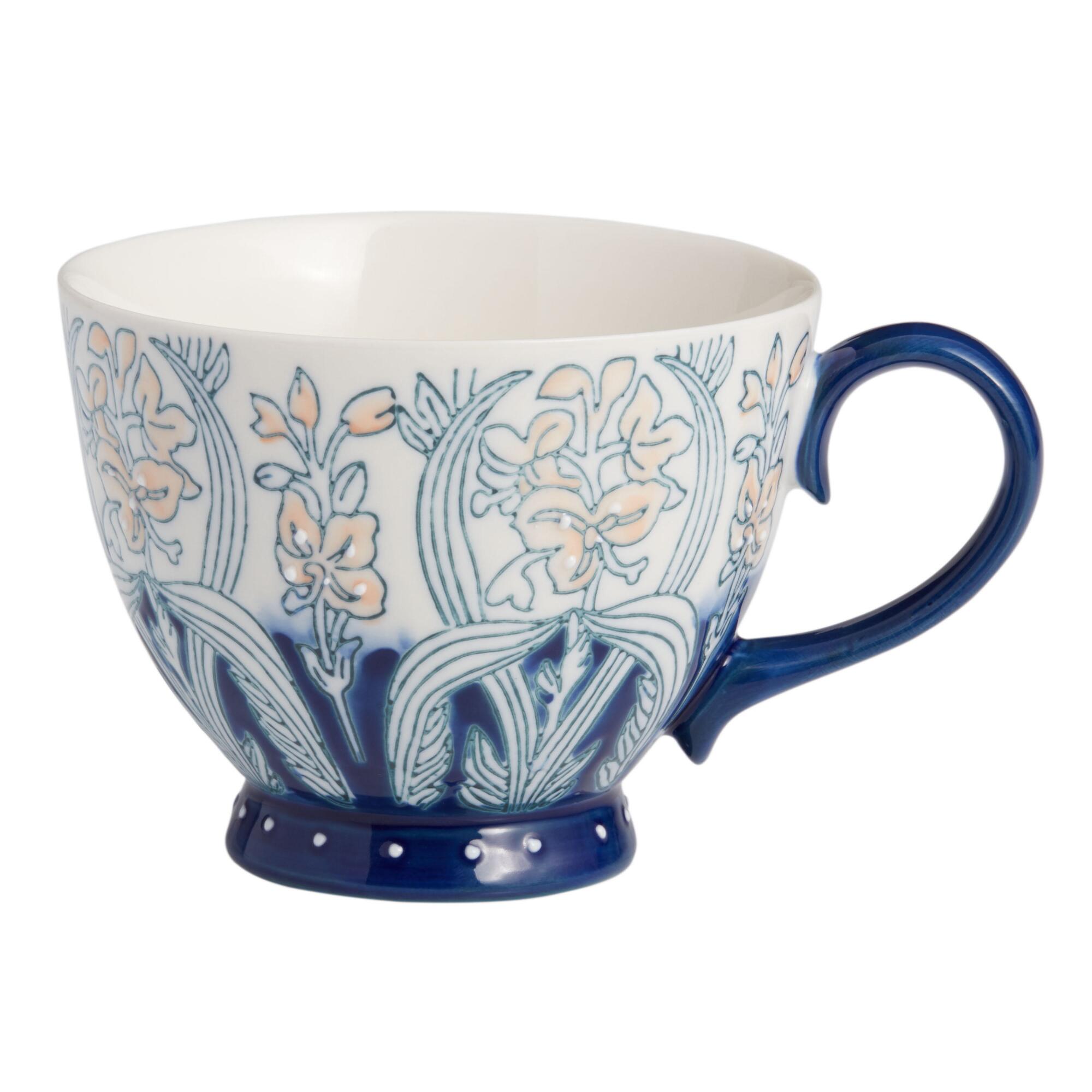 Blue and Blush Hand Painted Floral Mug by World Market
