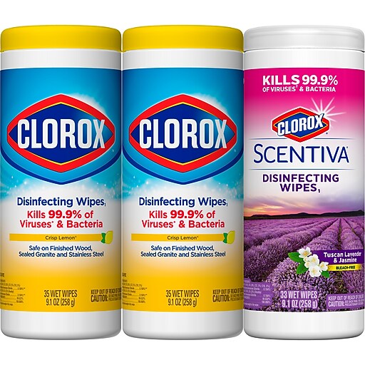 Clorox Scentiva/Citrus Blend Disinfecting Wipes, Tuscan Lavender & Jasmine/Crisp Lemon, 35 Wipes/Tub, 15 Tubs/Carton (31745X)