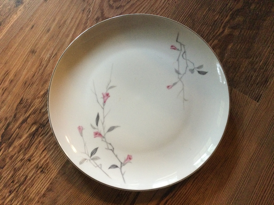 Vintage 1950S To 1960S | 1 "Cherry Blossom" Pattern Fine China 1067 Japan Made White/Pink Flowers/Gray Dinner Plate Silver Trim Display
