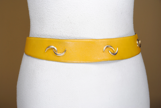 Yellow Leather Belt For Women With Gold Buckle