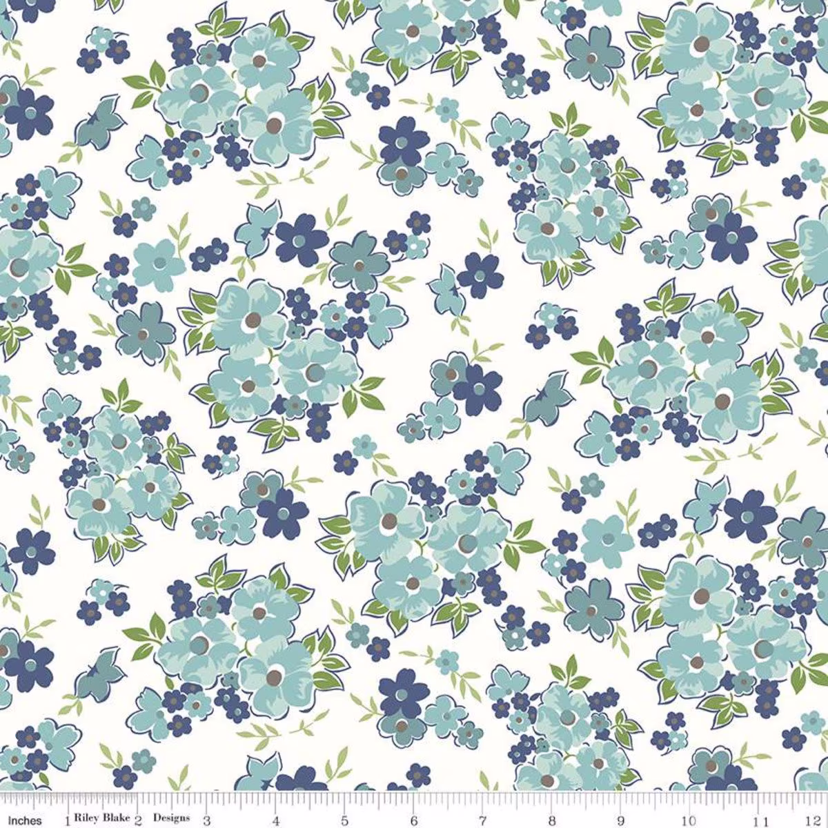 Sale Cook Book Floral C11751 Cottage - Riley Blake Designs Lori Holt Blue Green Flowers On Off White Quilting Cotton Fabric