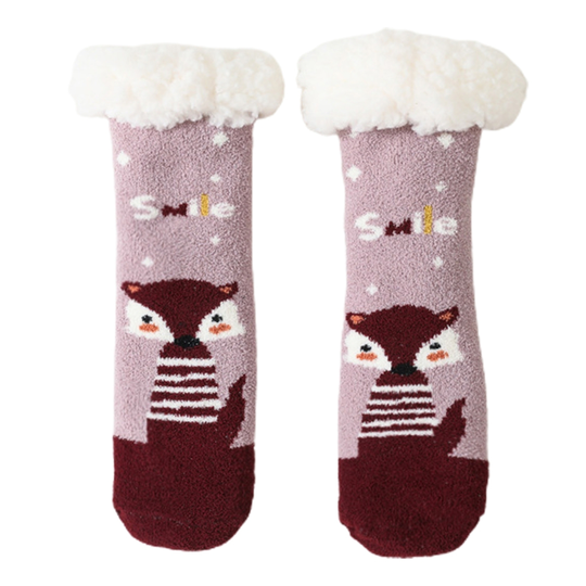 1 Pair Attractive Infant Socks Easy Wear Blend Fabric Anti-slip Bottom Cartoon Floor Socks for Home - purple
